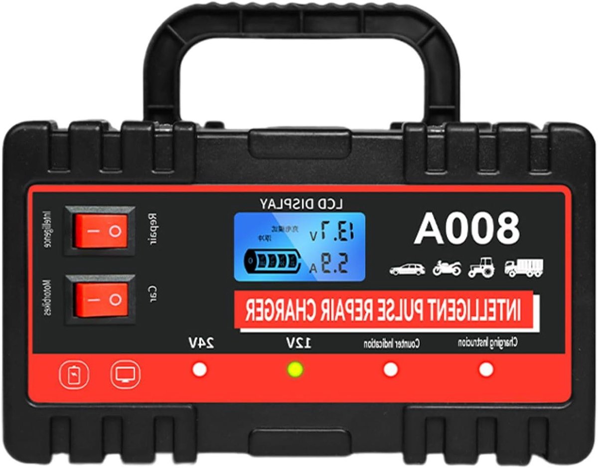 Auto Acculader - Batterijlader Voertuig - Voertuig Onderhoud - Intelligente Laadaanpassing - 12V 24V - Rood
