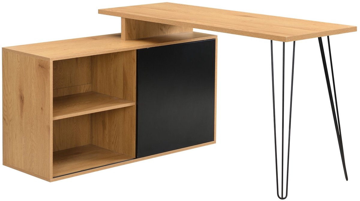 Bureau zwart L-vorm 130 cm breed - WL7.631