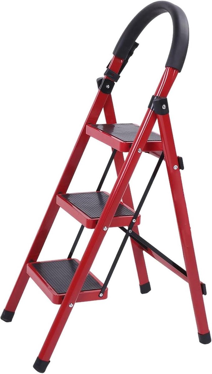 Vouwladder 3 Treden - Opstapkrukje Keukenladder - Veilig Taken Uitvoeren - Extra Stevig IJzeren Frame - 44B x 5H cm