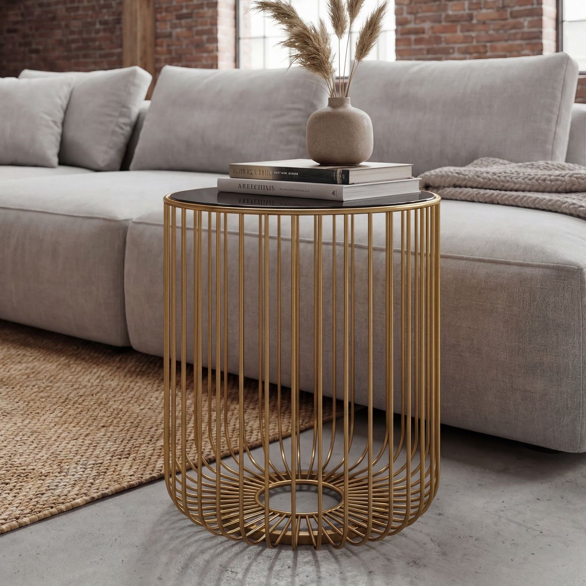 Bijzettafel glas metaal goud rond 40 cm