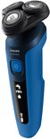 Rasoir électrique bleu Philips Série 5000 avec trois têtes rotatives.