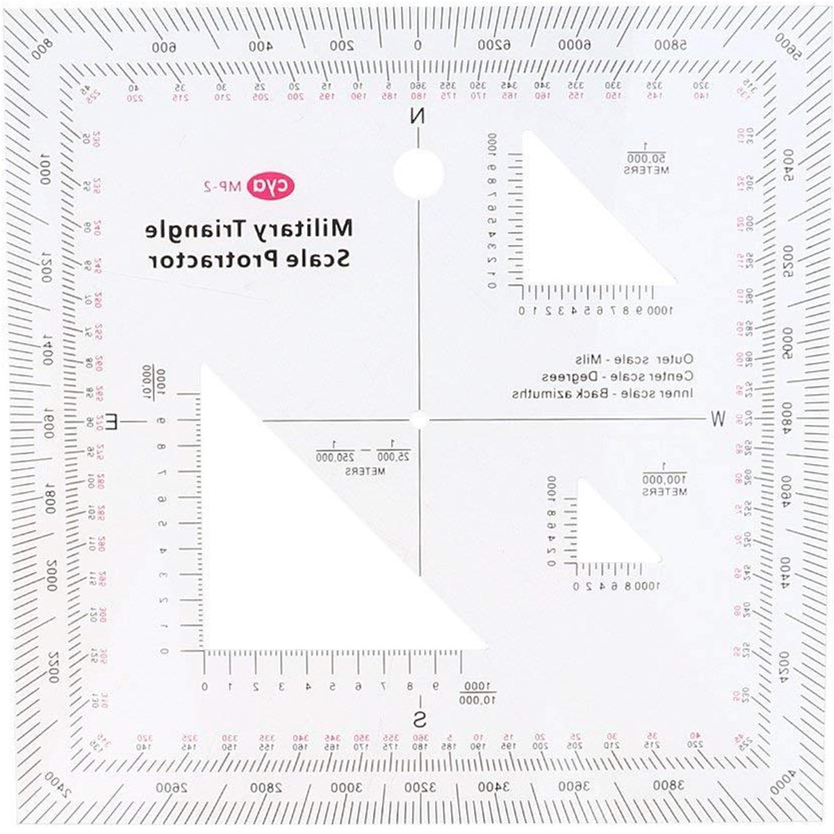 Gradenboog Coördinaten - Kaartlezer Tool - Navigeren met Kaarten - UV-bestendig Materiaal - 5 x 5 Inch - Transparant