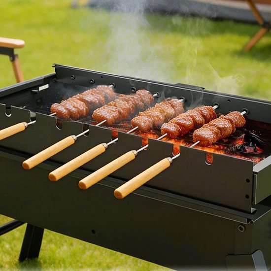 Draaibare Barbecue Grill - Houtskool BBQ - Buiten Koken - Automatische Rotatie - 55 x 29 x 25.5 cm - Zilver — afbeelding 2