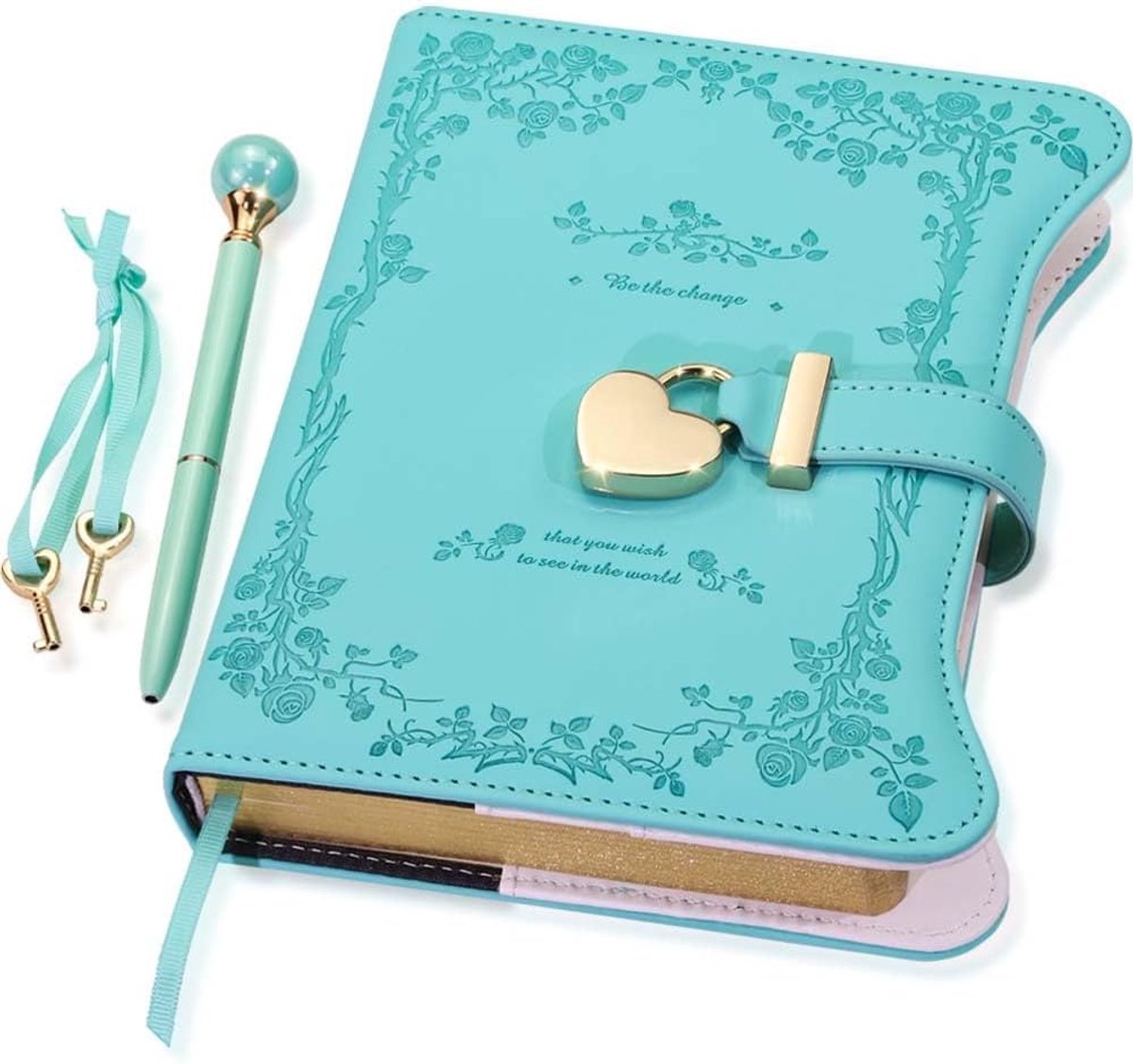 SnelShoppen - UODERS Dagboek met Slot voor Meisjes - 360 Bladzijden, Gouden Snede, Navulbaar B6-formaat, Turquoise, Incl. Pen en Bladwijzer - Perfect