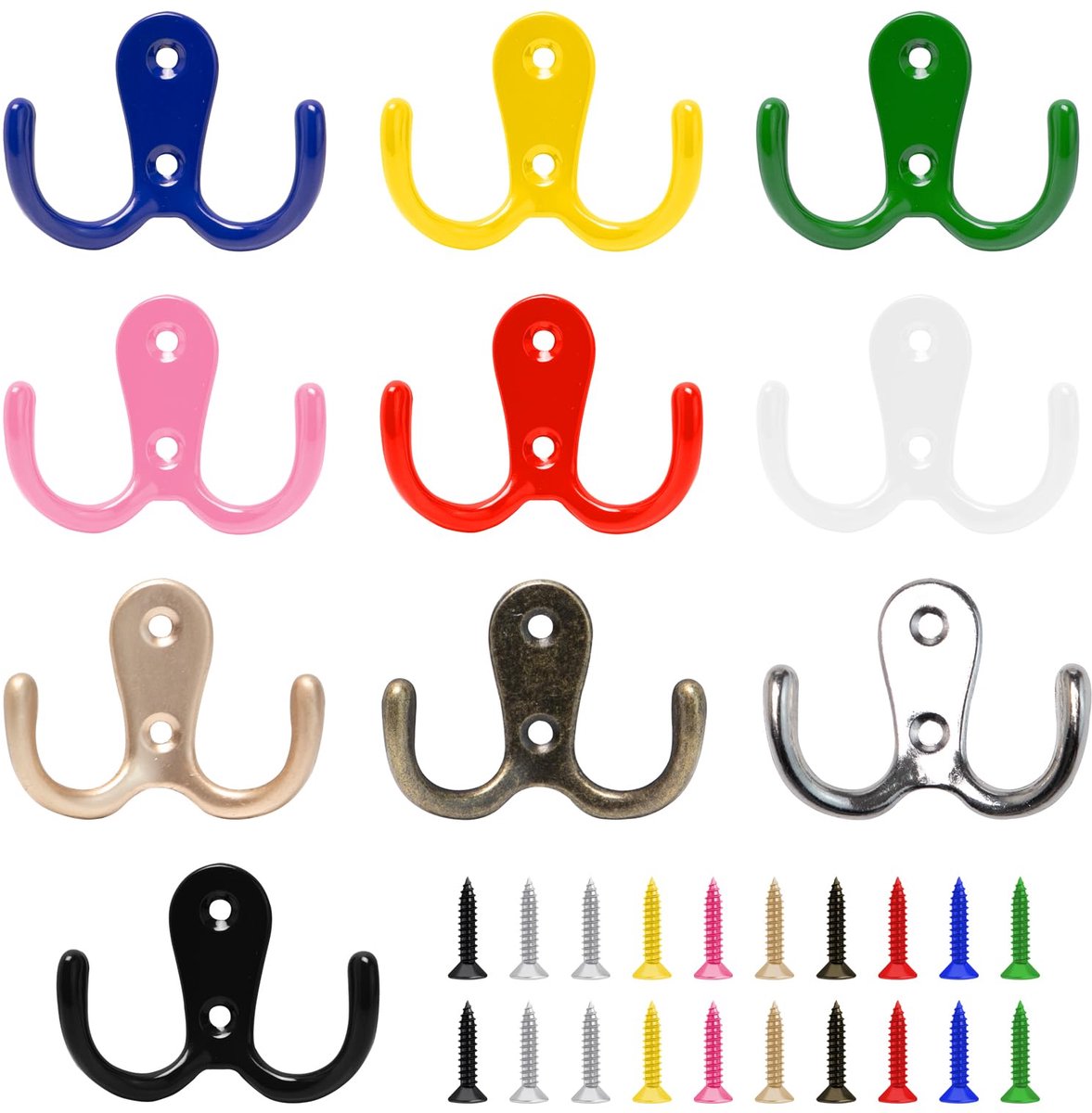 Dailygoods - 10 Stuks Dubbele Wandhaken - Retro Metaal Kledinghaken voor Mantels en Sleutels