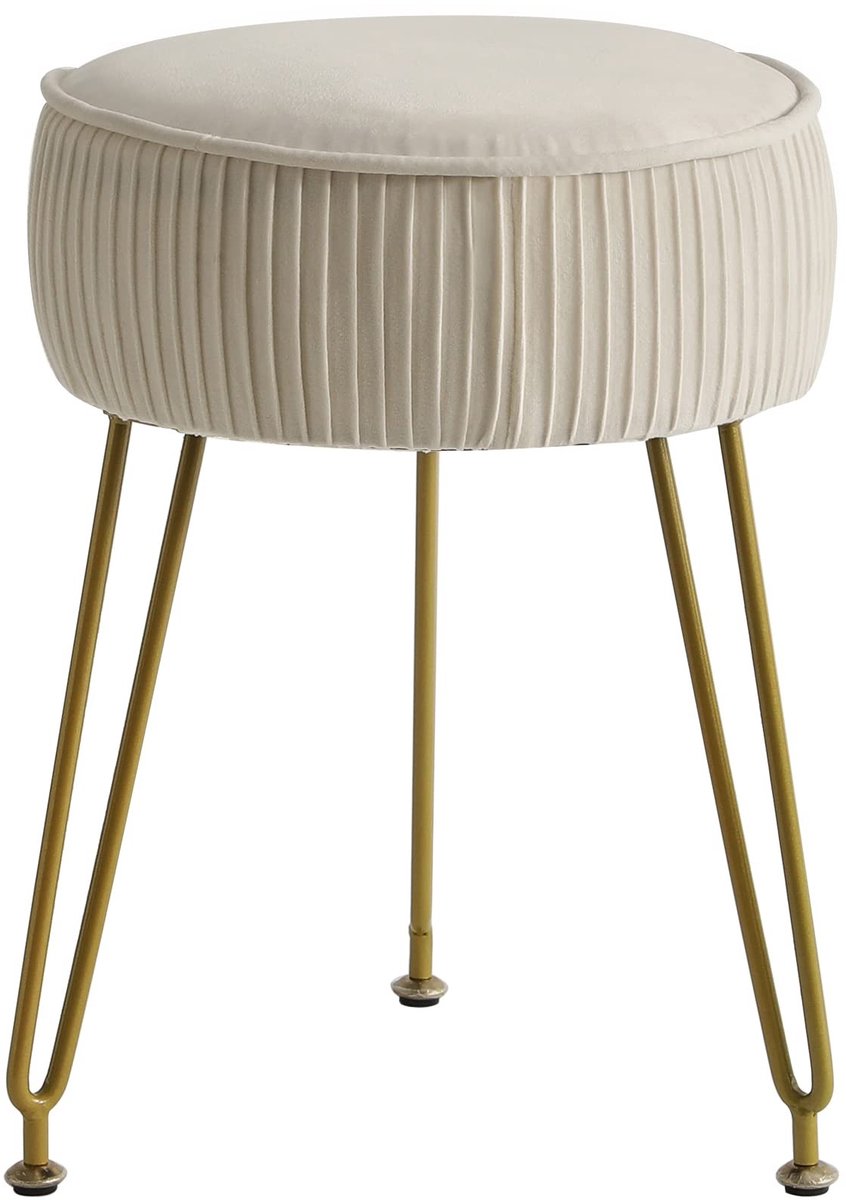 Dailygoods - Velvet Ronde Voetenbank - Luxe Ottomaanse Kruk met Gouden Poten