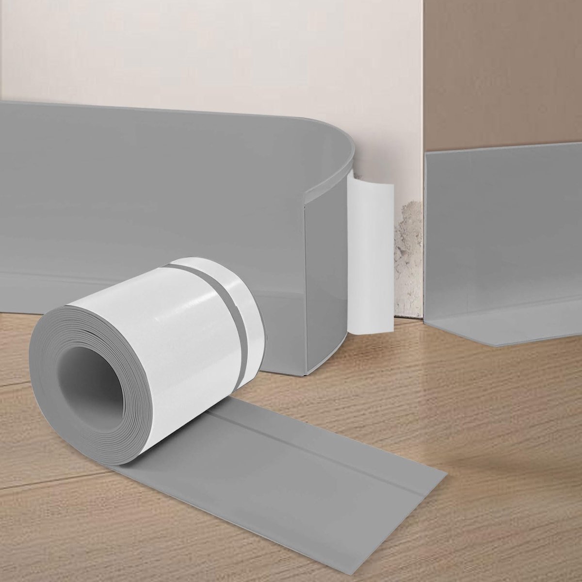 Dailygoods - PVC Plint - Flexibele Plinten - Gemakkelijk aan te brengen - Grijs - Zelfklevend PVC - Ideaal voor Keuken en Badkamer - 50mm x 20mm x 6M