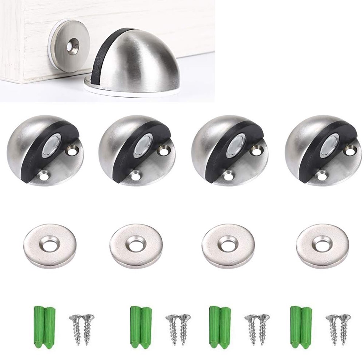 Dailygoods - Magnetische Deurstoppers - 4 Stuks Roestvrij Stalen Deurstoppers
