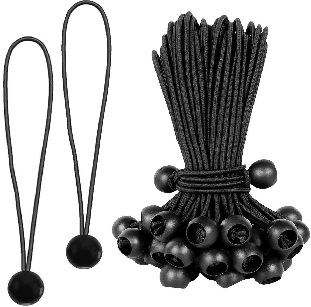 Dailygoods - Spanrubbers met Bal - 50 Stuks Zwarte Tentspanners van 20 cm