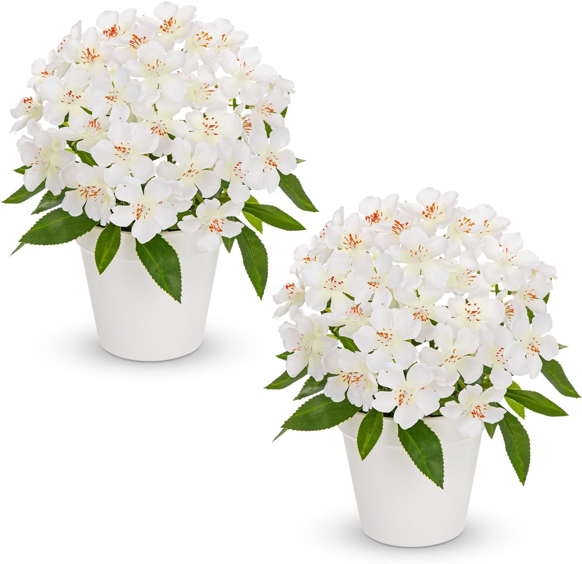 Dailygoods - 2 Stuks Kleine Kunstbloemen in Pot - Decoratieve Witte Bloemen