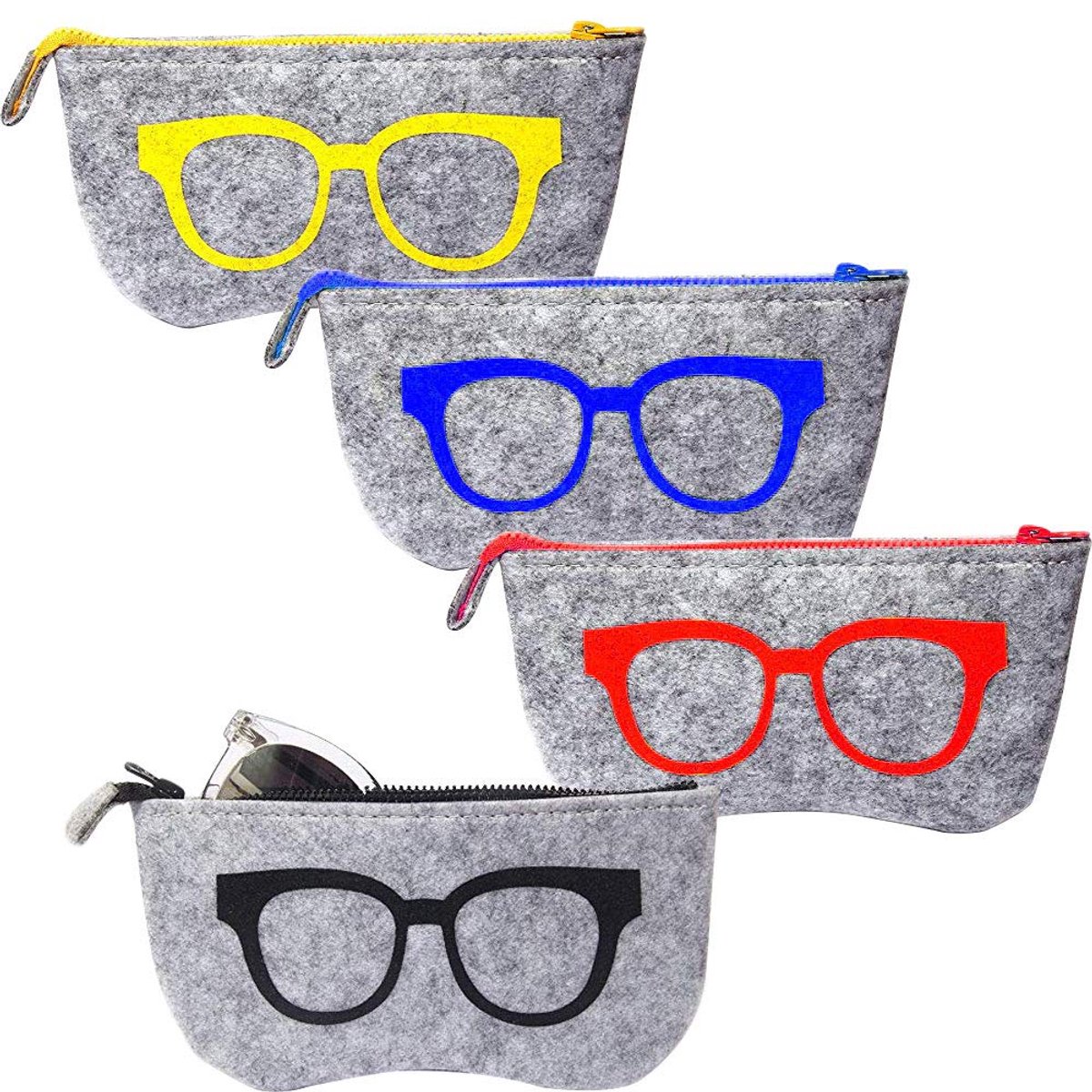 Dailygoods - 4 Draagbare Brillenkokers - Zonnebrillenetui met Ritssluiting in 4 Kleuren