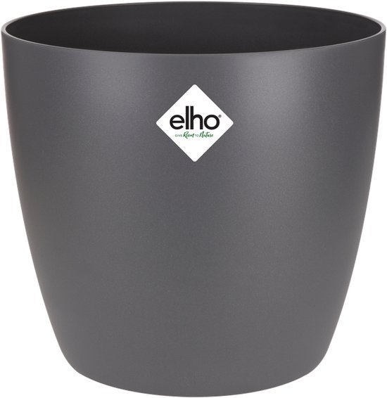 Grijze, elegante bloempot, op zwarte achtergrond.