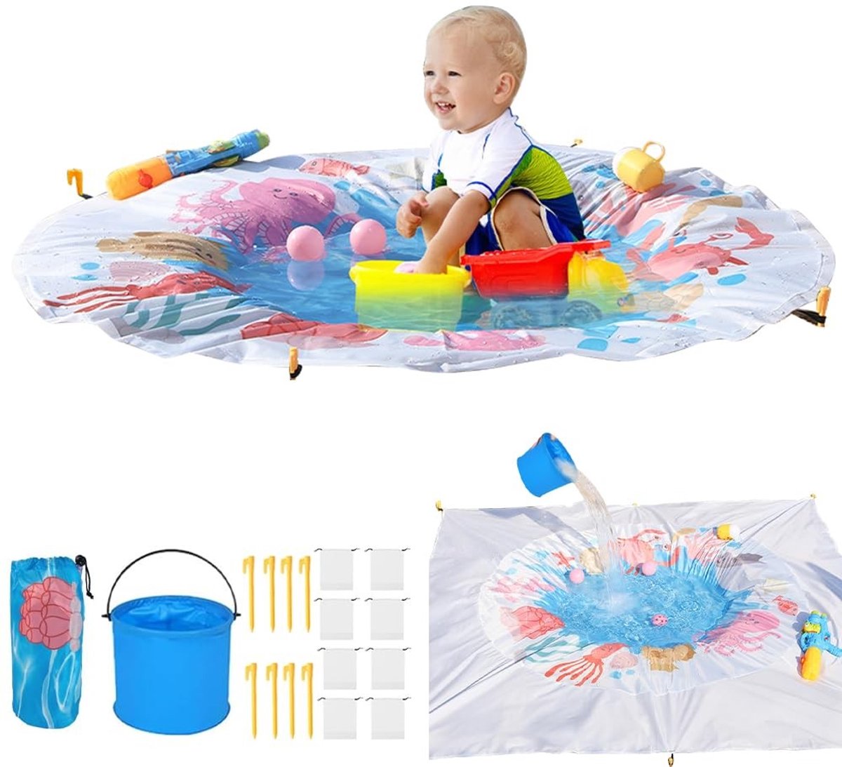 Dailygoods- Strandzwembad 140 cm - Opvouwbaar - Babyzwembad - Peuterstrand - Draagtas - Kindvriendelijk met afgeronde randen - Babybadje