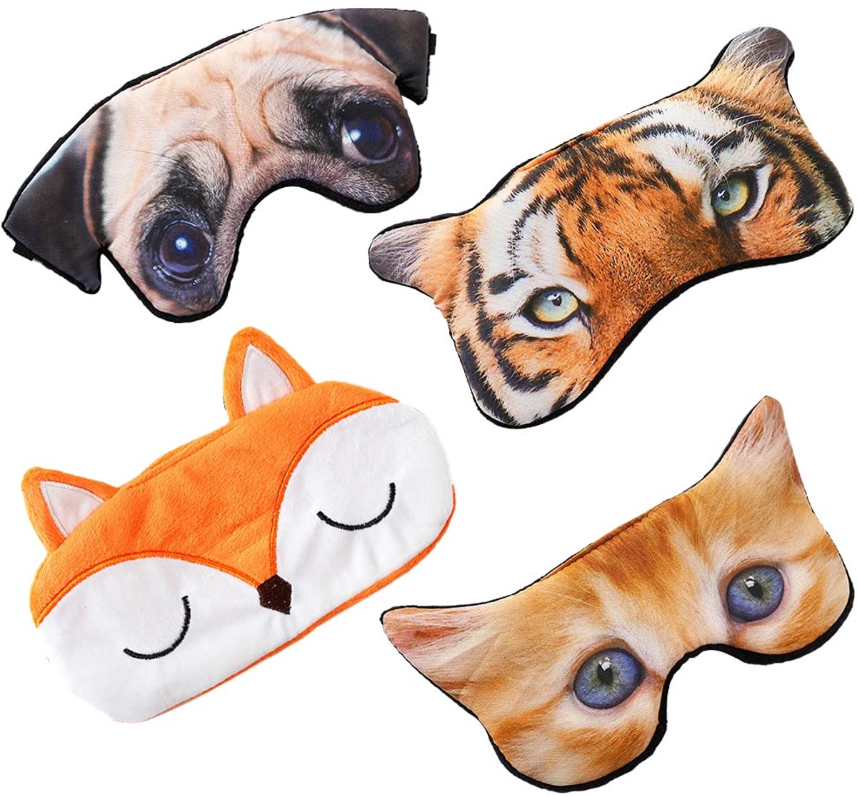 Dailygoods - Set van 4 schattige dieren slaapmaskers - Zachte blinddoeken voor volwassenen en kinderen