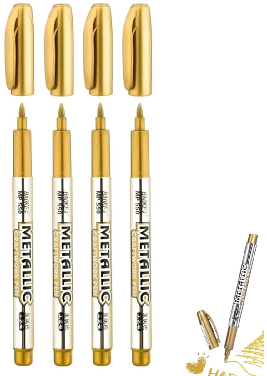 Dailygoods - 4 Stuks Gouden Permanente Marker Set - Voor DIY en Creatieve Projecten