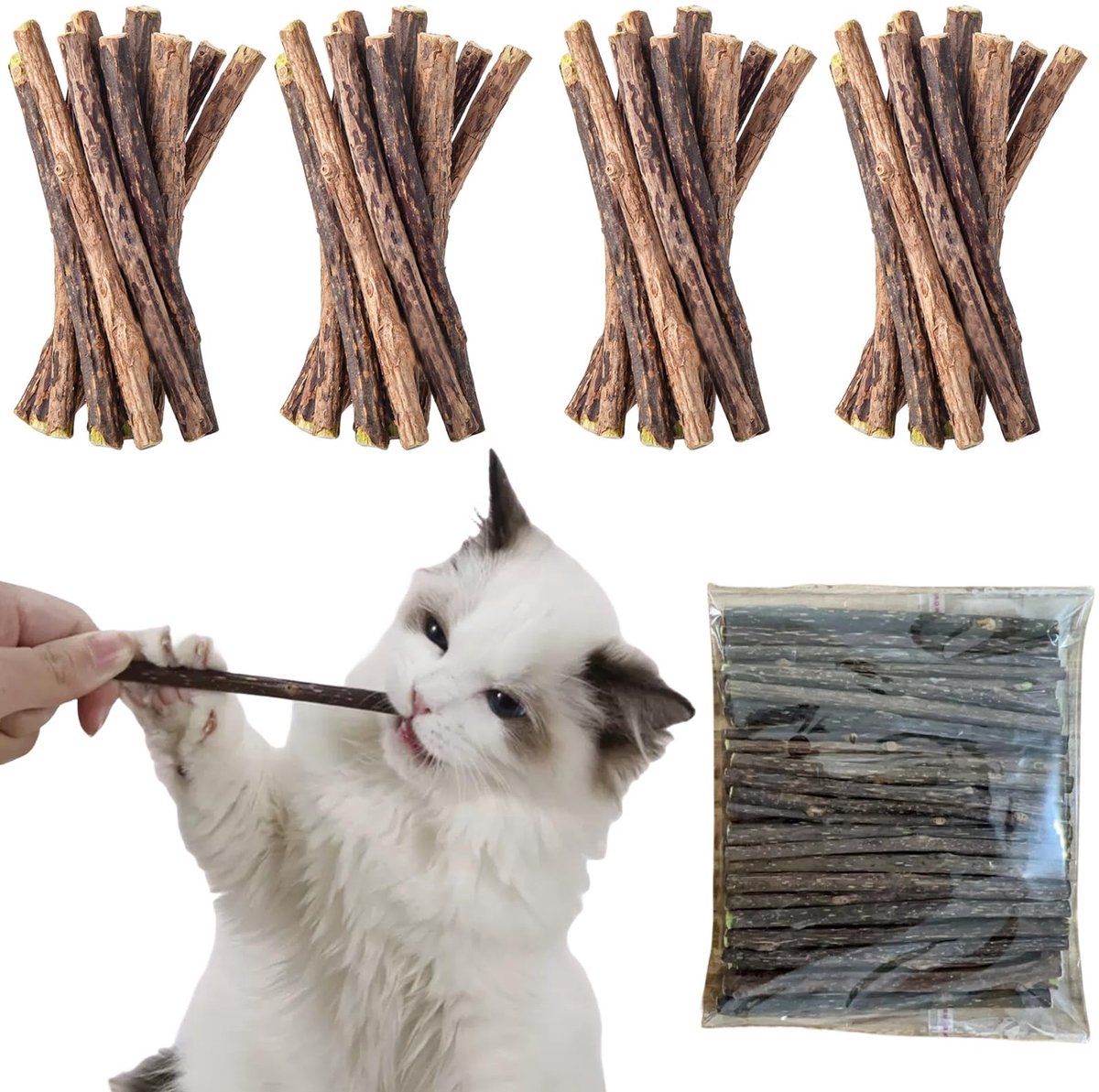 Dailygoods- Kattenstokjes 40 stuks - Natuurlijk Matatabi - Kauwsticks - Tandreiniging - Gedroogd kattengras - 15 cm lengte