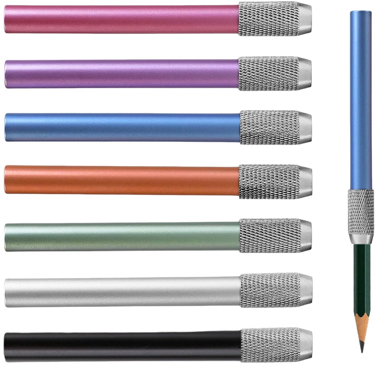 Dailygoods - Set van 7 Metalen Potloodverlengers - Dubbele Penverlenging voor School en Atelier