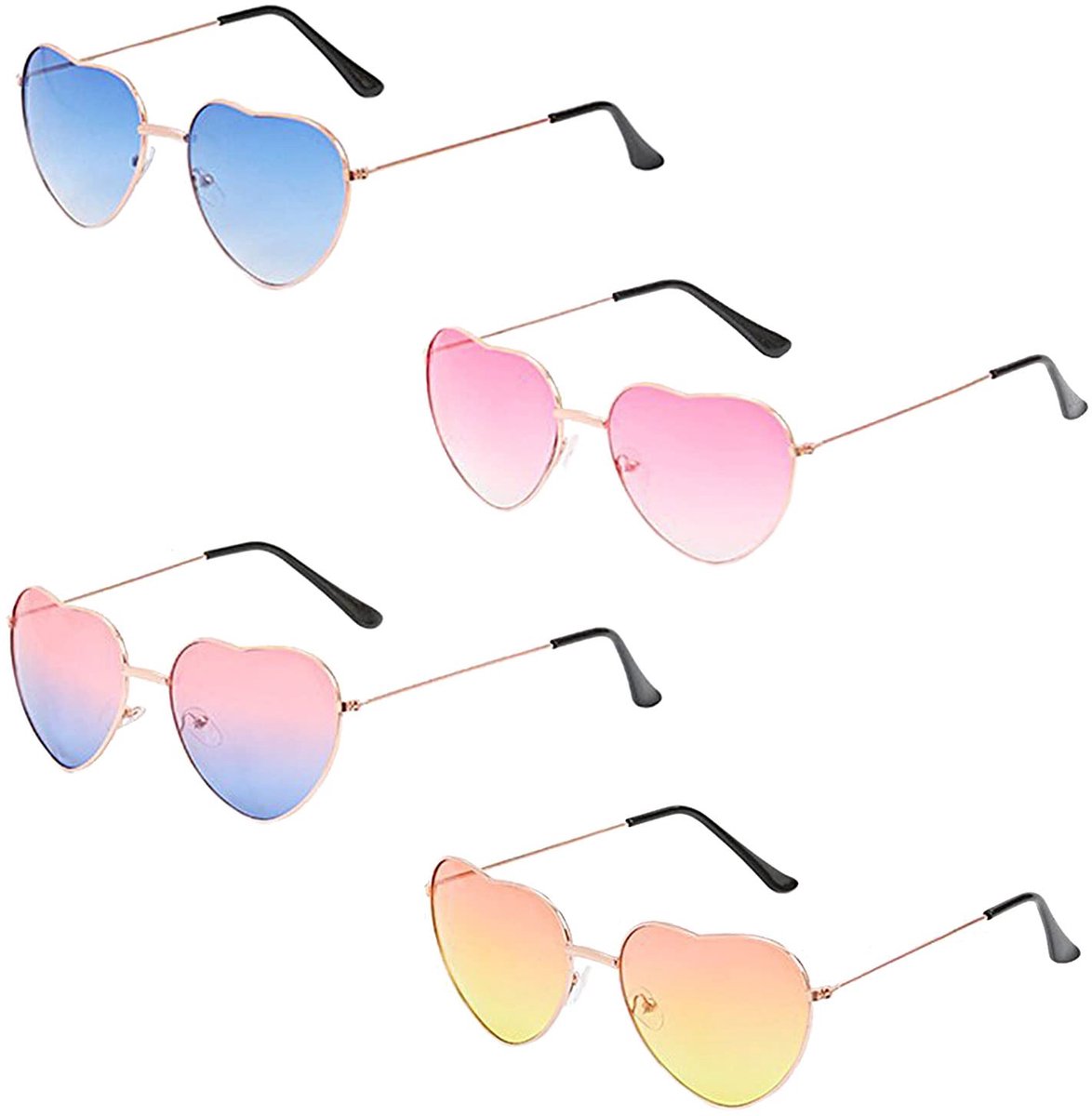 Hippie zonnebril 4 stuks hartvormig - dunne metalen frame - retro stijl - perfect voor hippie feest - ShopVlot