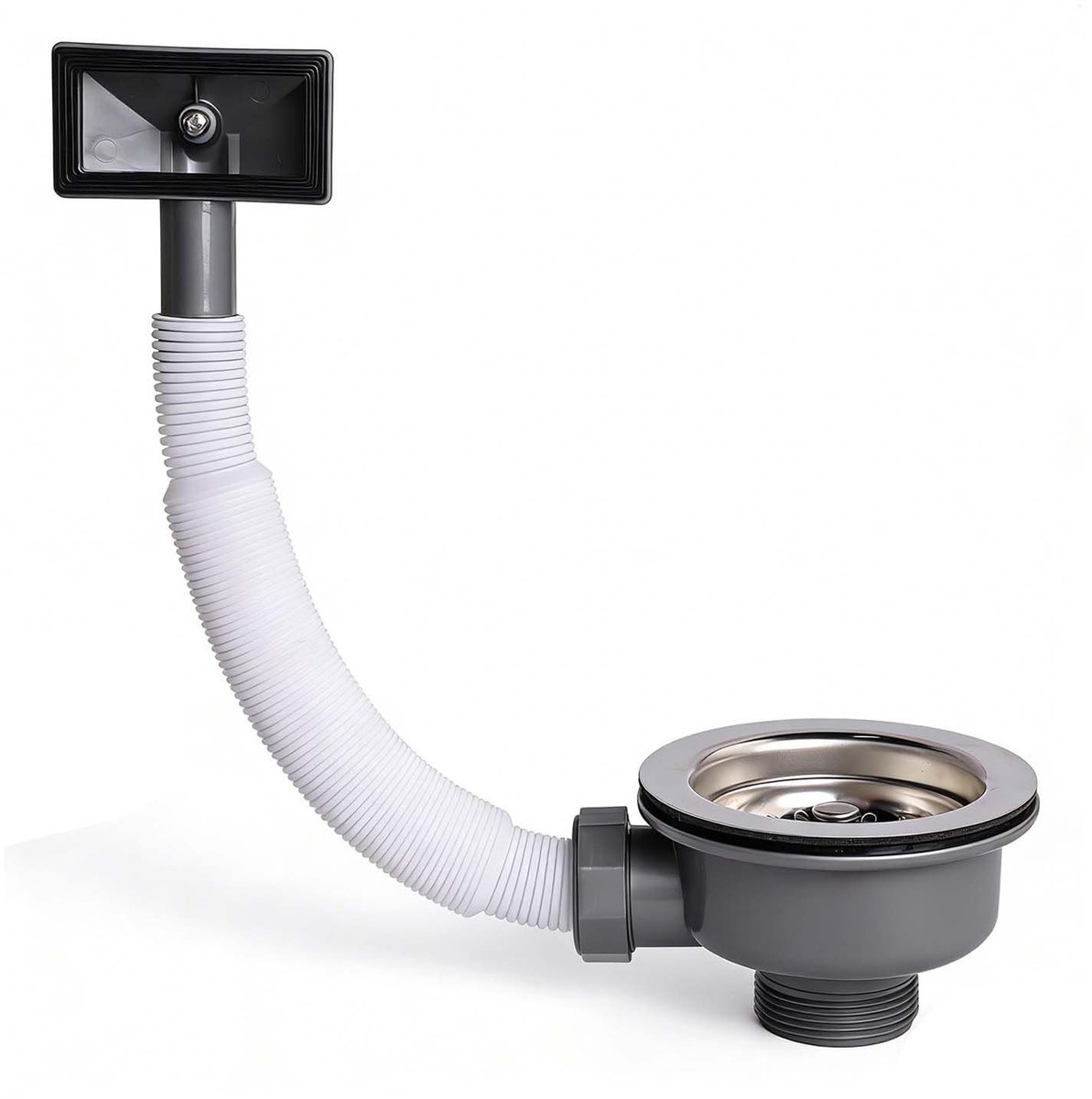 Dailygoods- Afvoergarnituur 114 mm - Roestvrij Staal - Sifon - Gootsteen met Overloop - Zeefkorfventiel - Geschikt voor Keuken/Badkamer - Afvoerputje