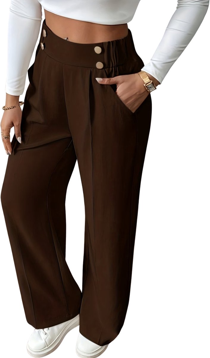 Currero Pantalon Dames Chino Golfbroek Nette Broek Met Elastische Tailleband Volwassenen Donkerbruin