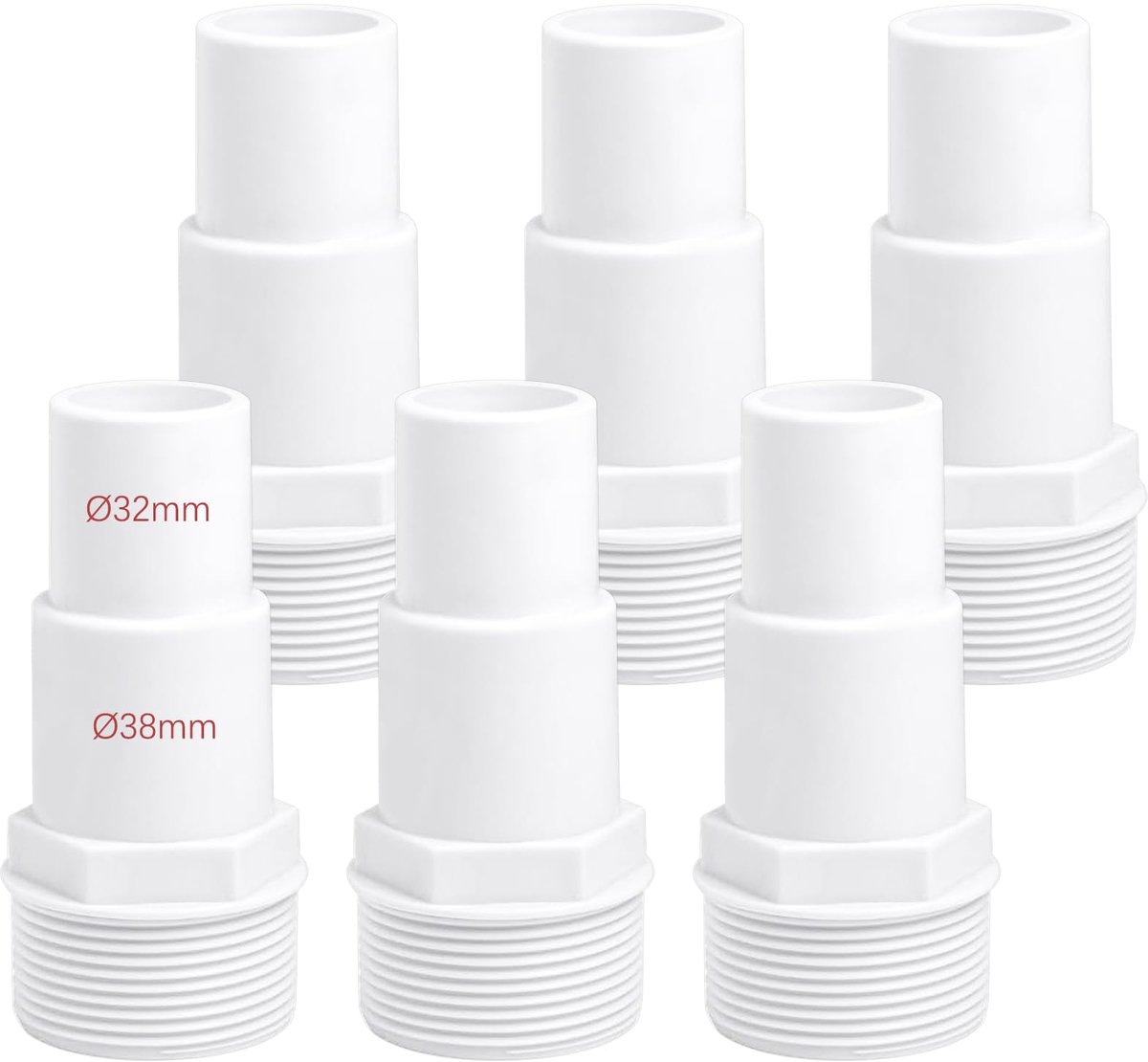 Dailygoods - Set van 6 Aansluitstukken voor Zwembad Slangen, Ø 32/38 mm - Wit
