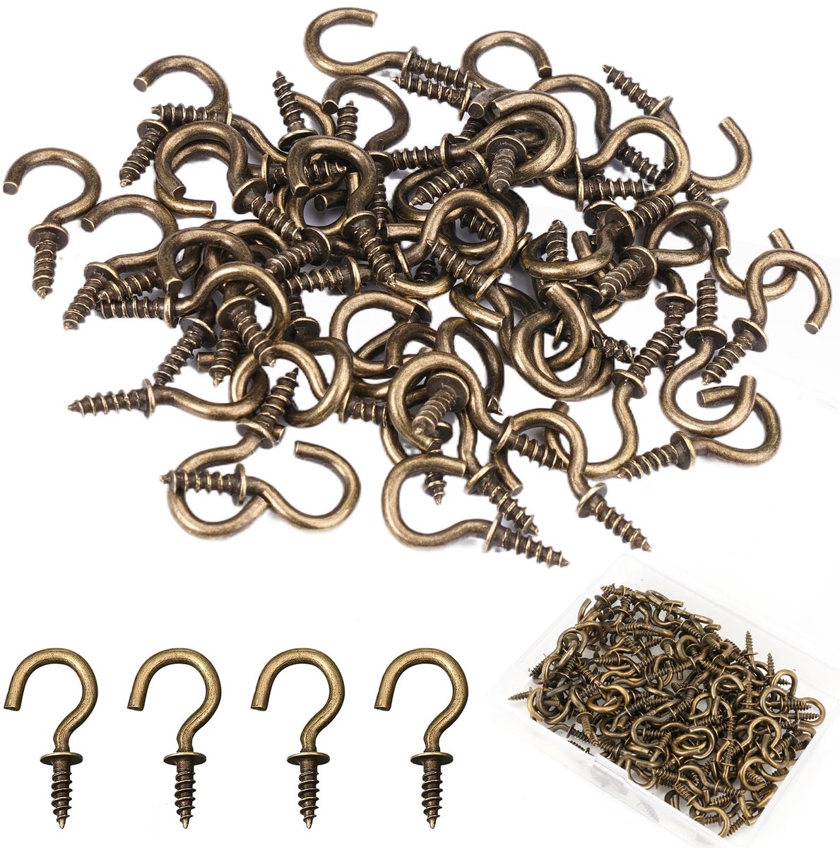 Dailygoods - 240 Stuks Schroefhaken, Kleine Haken van Koolstofstaal voor Planten en Decoratie