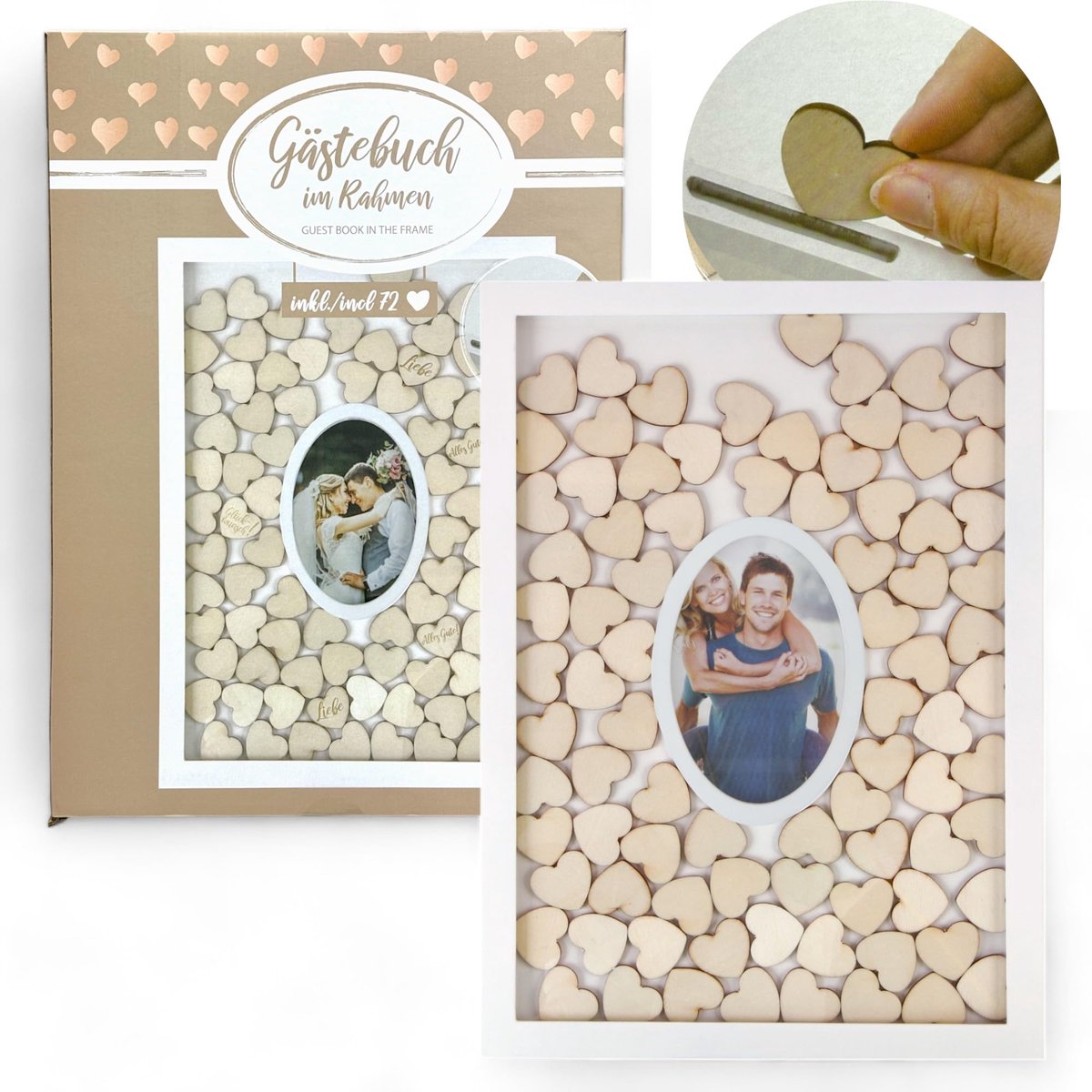 Dailygoods - Gastenboek met Foto Frame en 72 Houten Harten