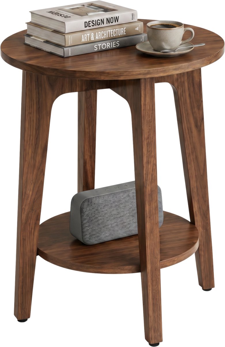 ACAZA Bijzettafel - Nachtkastje - Walnoot - 40 x 50 cm (B x H) - Kleine Salontafel Rond - Banktafel Hout