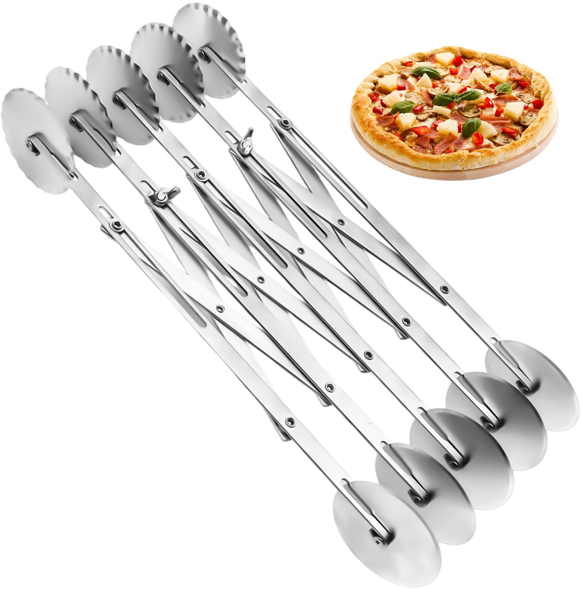 SnelShoppen - Deegsnijder met 5 Wielen - Dubbele Kop Deegwiel voor Perfecte Deeg Sneden - RVS en Kunststof - Ideaal voor Bakken, Taarten, Brood en Mee