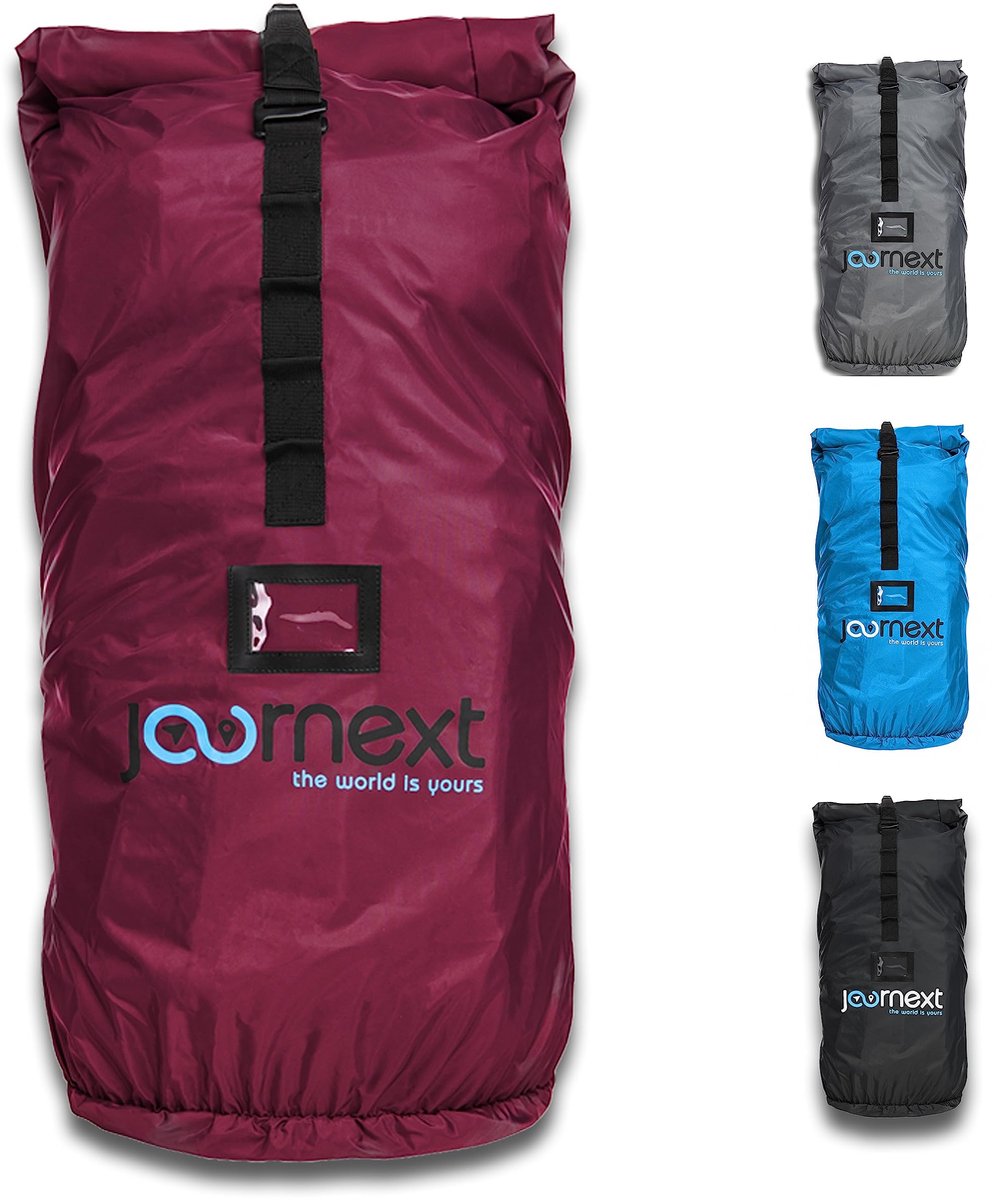 SnelShoppen - Journext 2 in 1 Rugzak Beschermhoes & Regenhoes voor Vliegtas, Bescherming voor Vliegtuig, Trein & Bus, Bordeauxrood, L (55-75L)