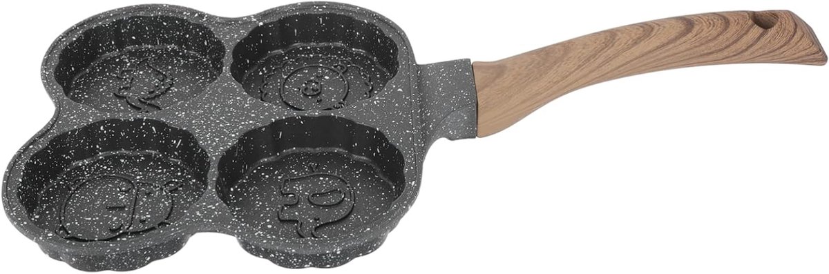 Koekenpan Met 4 Gaten Omeletpan Ontbijtpan Ontbijt Maken Antiaanbaklaag Houten Handvat 40x20x3 cm Zwart