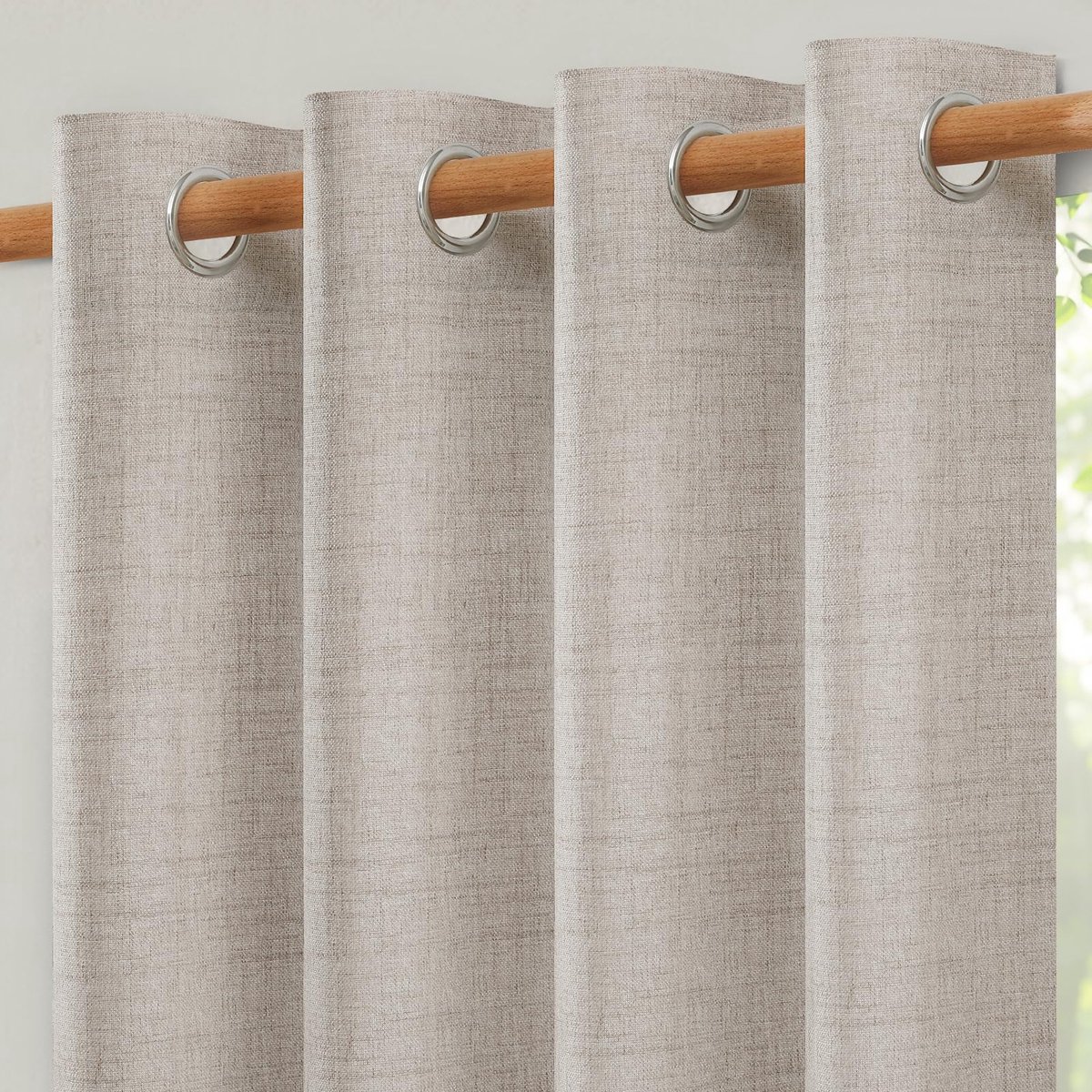SnelShoppen - Softalker Gordijnen met Ingestanste Ringen, Linnenlook, Extra Brede 300 cm, Semi-transparant, 240 cm Hoog, Natuurlijk voor Woonkamer, Sl