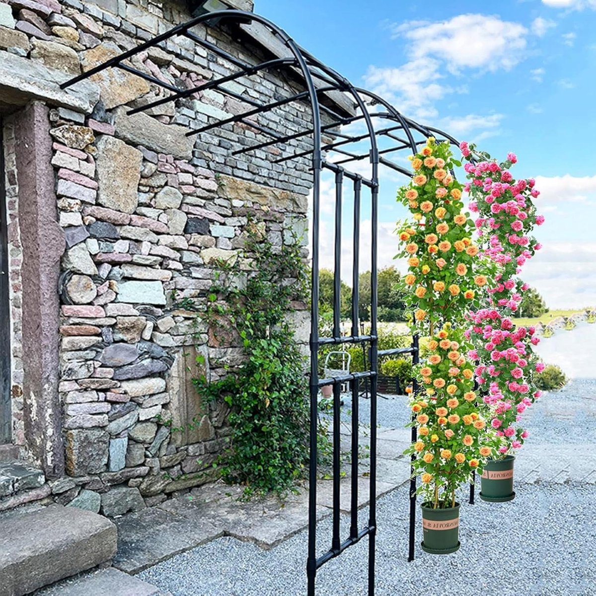 Halve Tuinboog - Rozenboog Wandmontage - Planten Ondersteunen - Gegalvaniseerd Stalen Frame - 240 cm Hoog - Zwart