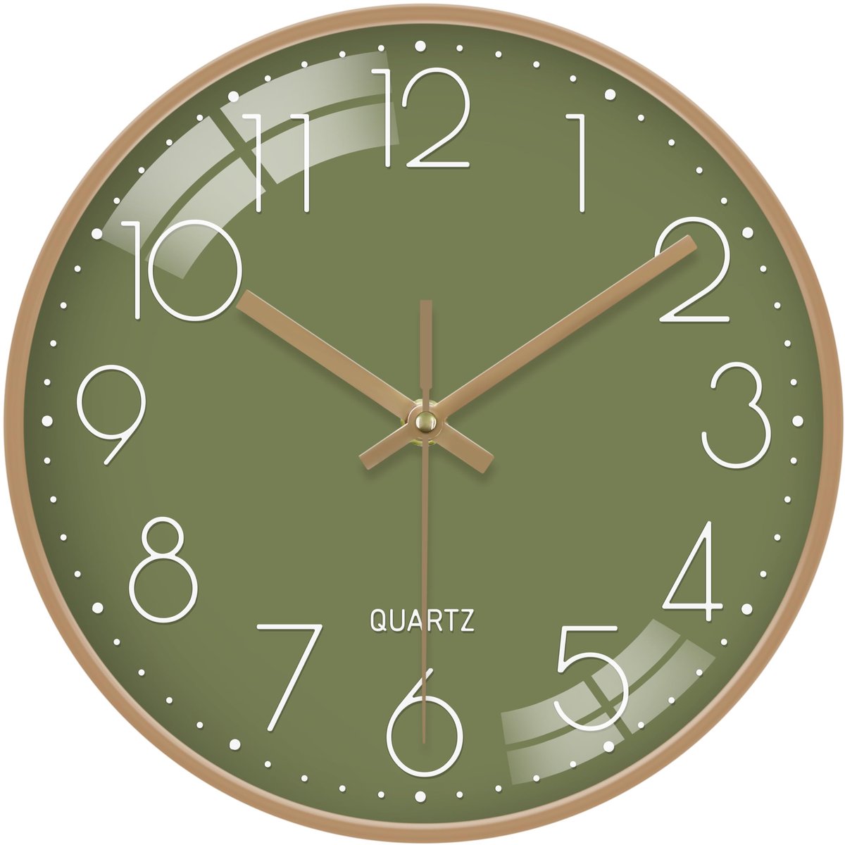 SnelShoppen - 30 cm Wandklok Geruisloos - Moderne Olijfgroene Klok met 3D-Cijfers - Batterij Aangedreven Decoratie voor Keuken, Woonkamer, Slaapkamer,