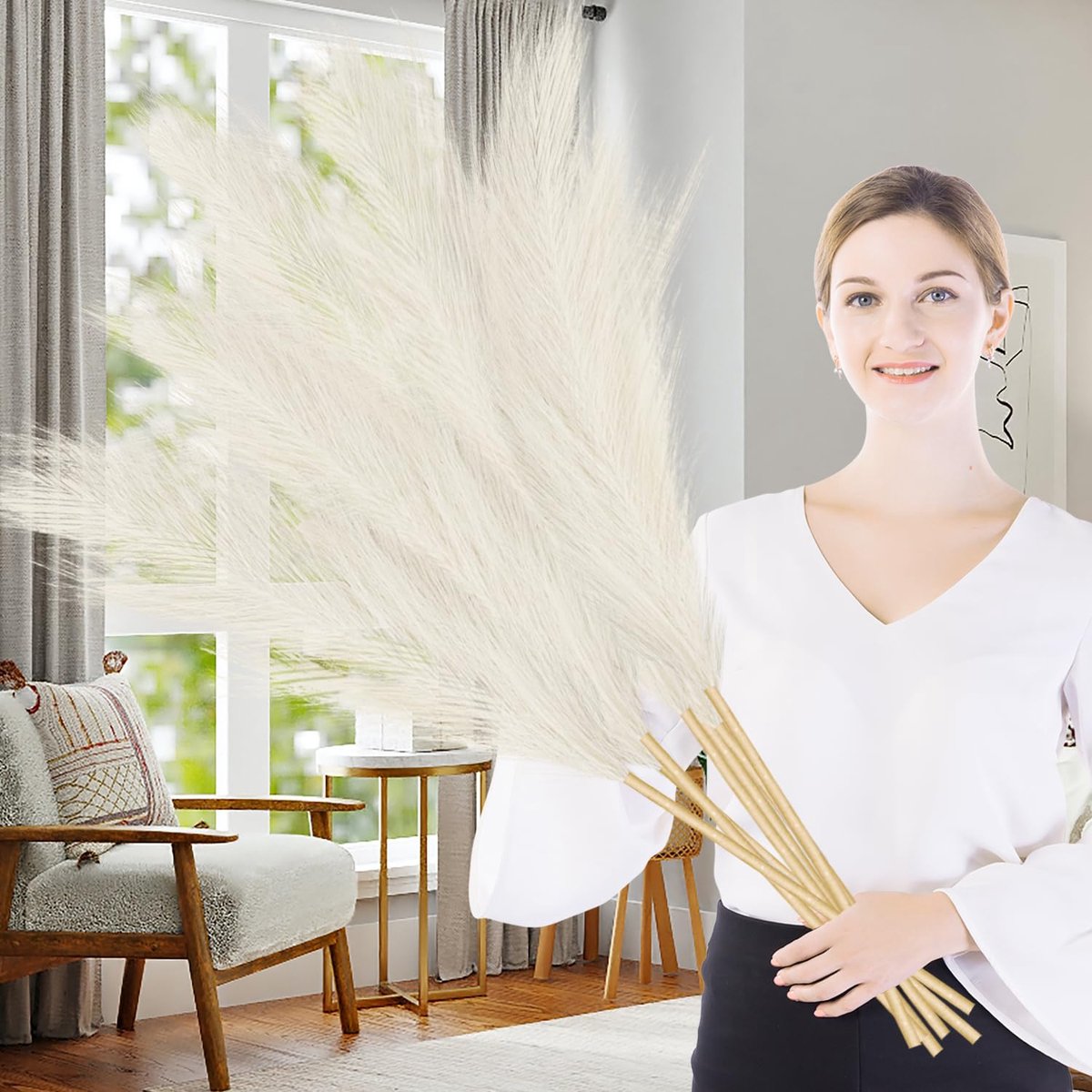SnelShoppen - 7 Stuks Kunstmatig Pampasgras 97 Cm Groot Pluizig Beige Faux voor Bruiloft Woonkamer Slaapkamer Boho Woondecoratie