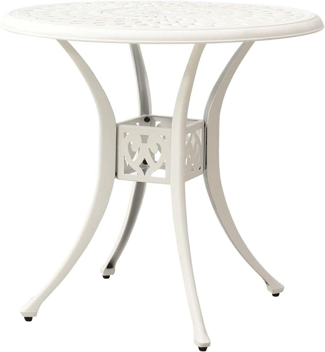 Gegoten Aluminium Tuintafel - Terrastafel Parasolgat - Buiten Zitten - Robuuste Constructie - 78 x 78 x 72 cm - Wit