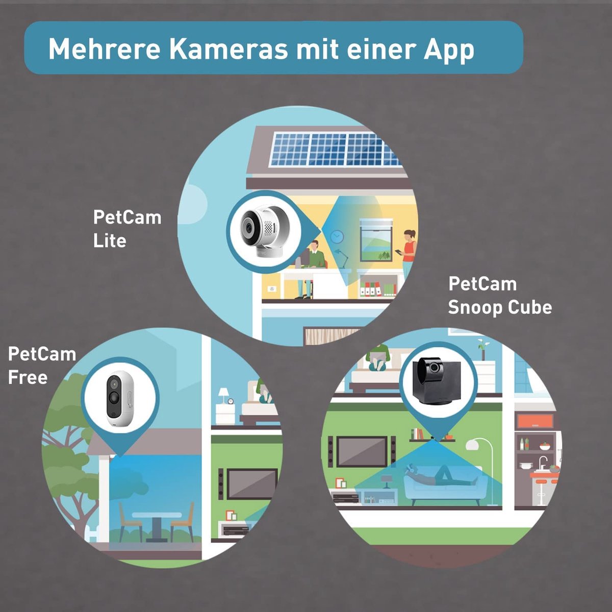SnelShoppen - Draadloze huisdiercamera 2-delige set - PetTec® Cam Free - Hondencamera met app - Bewegingsdetectie - Spraakfunctie - Batterij tot 9 maa