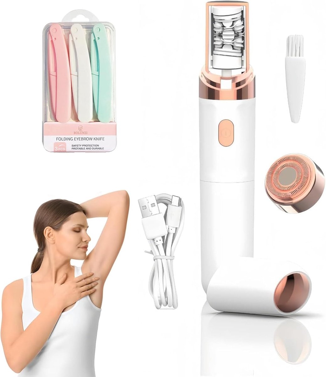 SnelShoppen - Nieuwe 2-in-1 Draadloze Gezichtshaarverwijderaar voor Vrouwen, Elektrische Epilator met LED-Licht, Pijnloos Scheerapparaat voor Gezicht,