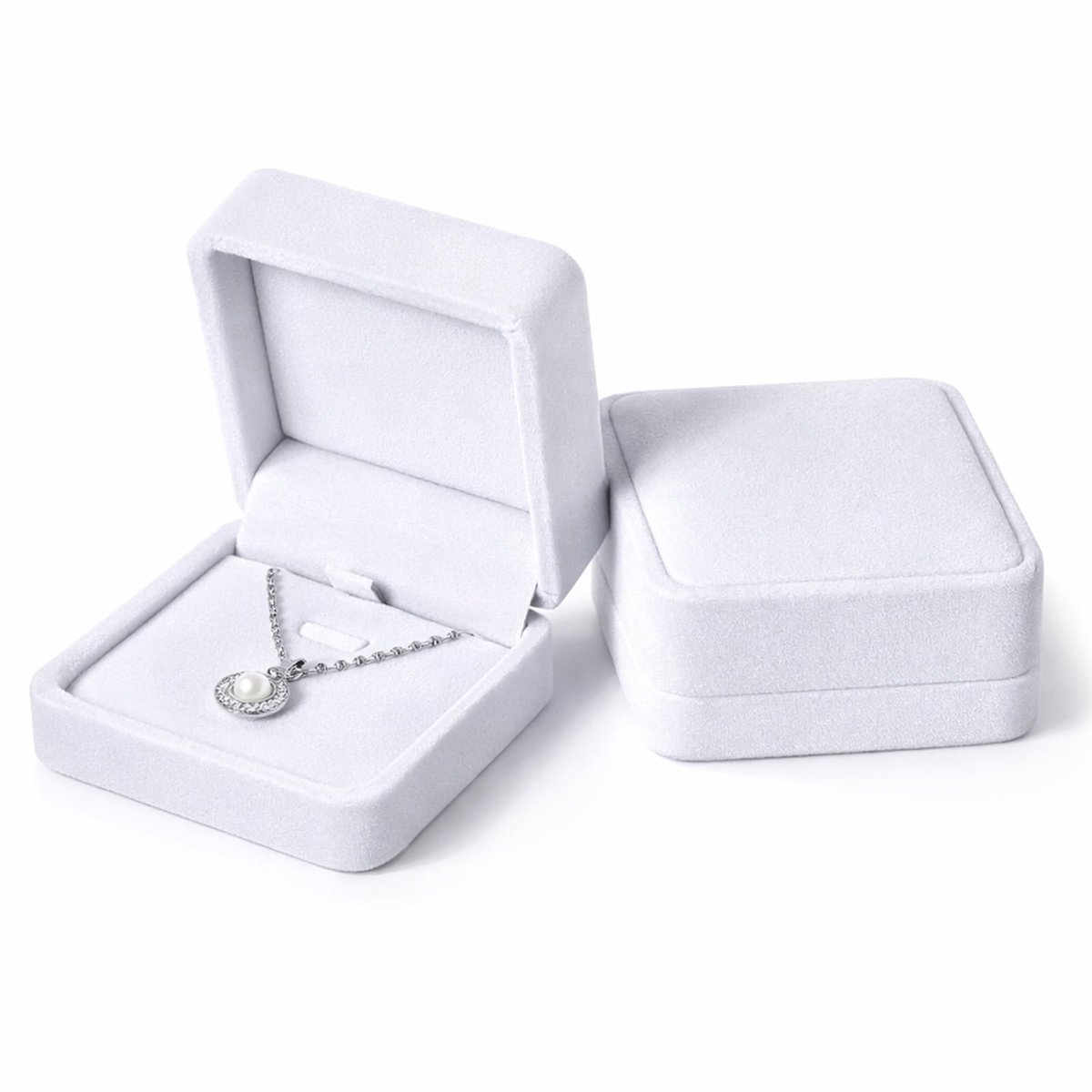 SnelShoppen - 2 Stuks Fluwelen Ketting Hanger Doos voor Sieraden - Premium Sieraden Display en Verpakking - Wit - Perfect voor Bruiloft, Verloving, Ve