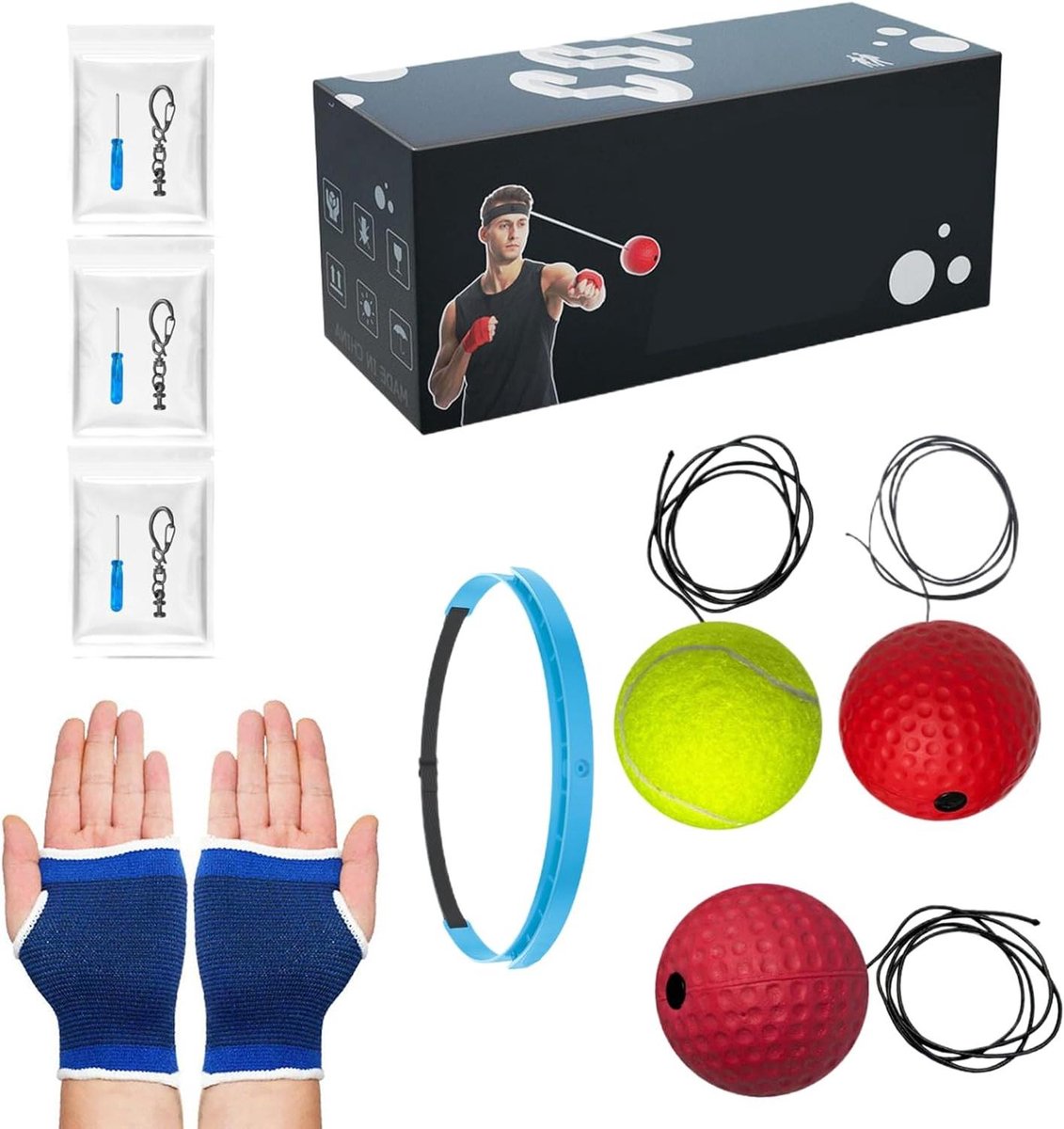 Boksreflexbal Set - Boksbal Trainingsbal - Verbeteren Vechtvaardigheden - Hand-Oog Coördinatie - 6 cm Bal Diameter - Rood Zwart