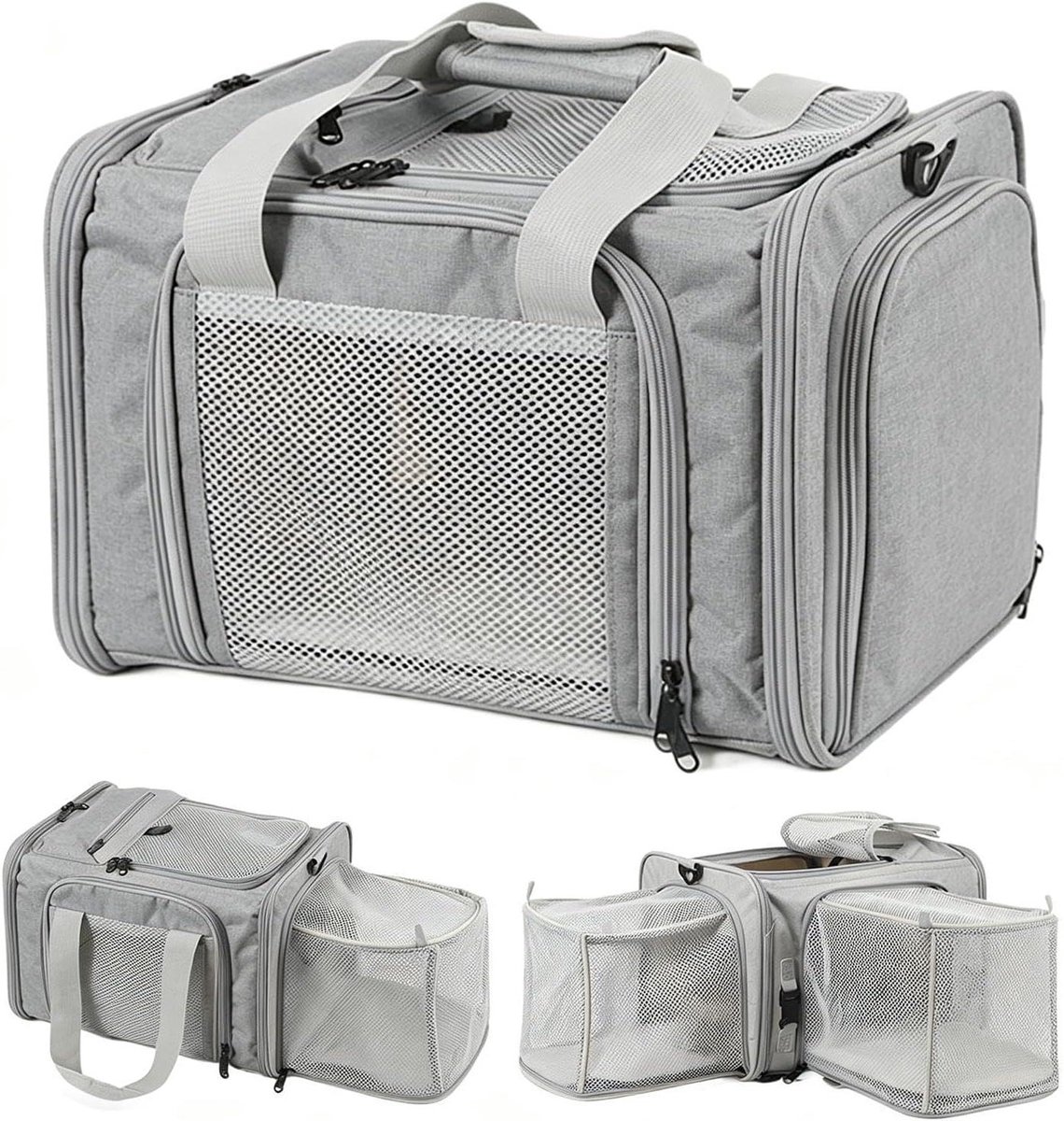 Hondendraagtas - Dierentransporttas Reismand - Veilig Vervoer - Ademend Ventilatieontwerp - 43L x 30B x 7H cm - Grijs