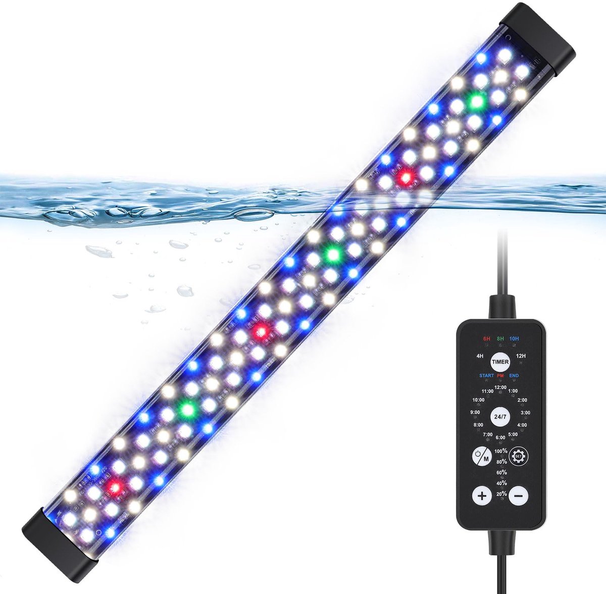 SnelShoppen - Hygger Onderwater Aquarium LED-Lamp 24W met Volledig Spectrum 9 Kleuren en Instelbare Timerhelderheid voor 71-137 cm Beplante en Zoetwat