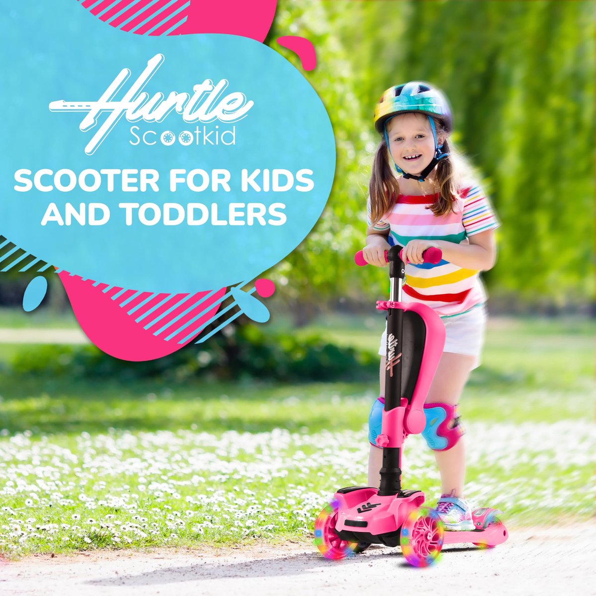 SnelShoppen - Hurtle Kinderstep 3-wiel Step Opvouwbare Scooter Verstelbare Hoogte Antislip Platform LED Verlichte Wielen Voor Meisjes/Jongens 2-12 Jaa