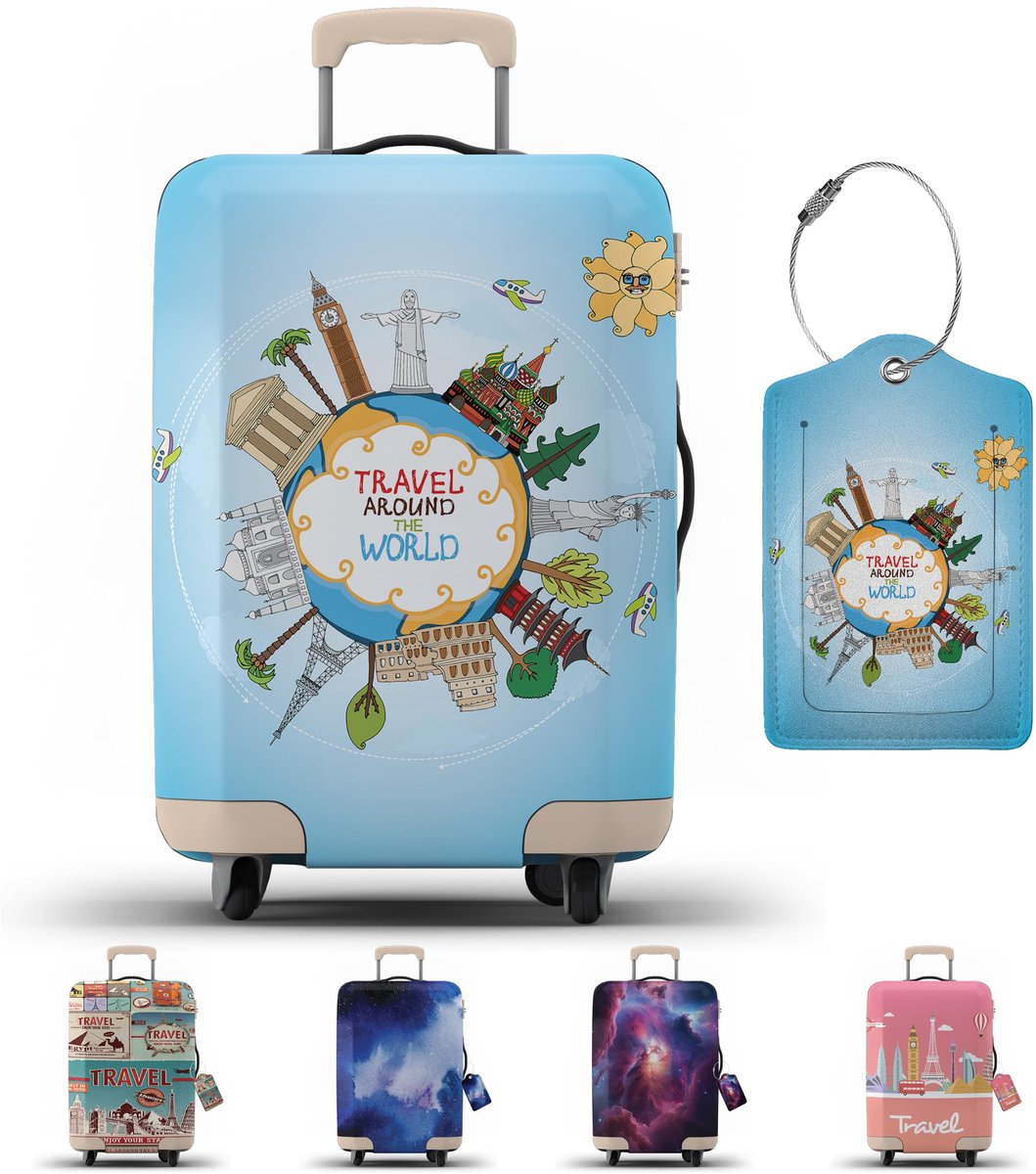 SnelShoppen - Kofferhoes met Bagagelabel | Bagagebeschermer met Rits - Moderne Kofferbeschermer M - Ideaal voor Vakantie, Reizen, en Weekendjes Weg