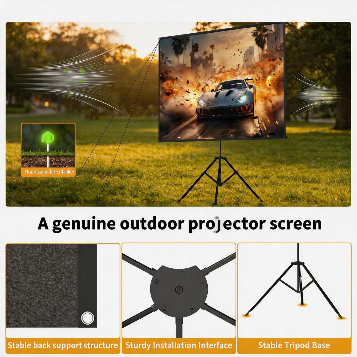 SnelShoppen - Beamerscherm Statief 80 Inch Draagbaar Projectiescherm voor Binnen en Buiten, Geweven Beamer Scherm 16:9 PVC met Draagtas, Perfect voor
