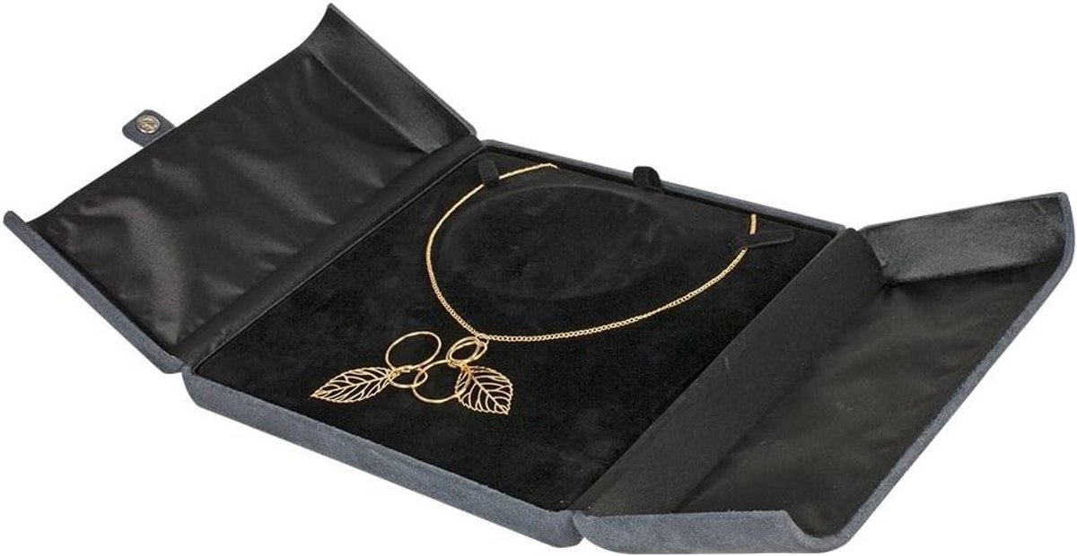 Opbergdoos Imitatie Leer - Sieradenkistje Juwelendoos - Sieraden Opbergen - Met Drukknop - 19 x 19 x 4 cm - Grijs