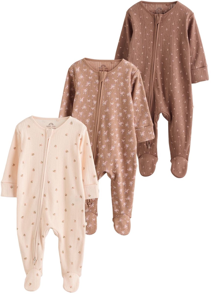 Next - Meisjes - Set van 3 babypyjama's met tweewegritssluiting - Bruin