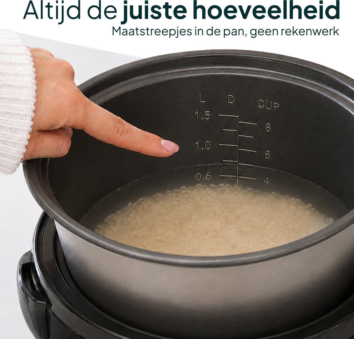 Rijstkoker met Stomer - 1.5L - Slowcooker met Timer - 8 Porties - Multicooker - Rice Cooker - Zwart - Vivid Green – foto 7