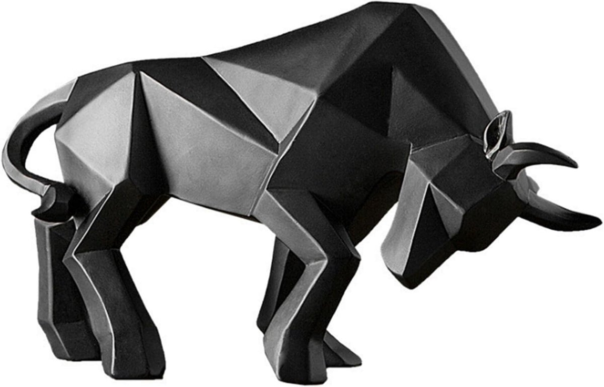 Jiakalamo Geometrische stier standbeeld ornament - abstracte sculpturen huisdecoratie - modern vee standbeeld dier beeldje hars stier sculptuur voor thuiskantoor cadeau (zwart)