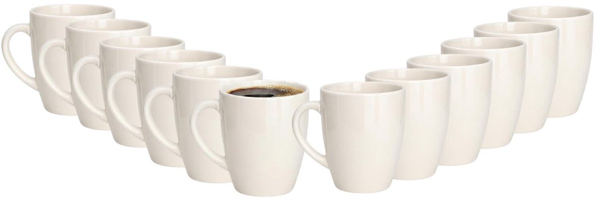 Excellent Houseware koffie mok Granada - 12x stuks - creme - 360 ml - drink mokken - keramiek